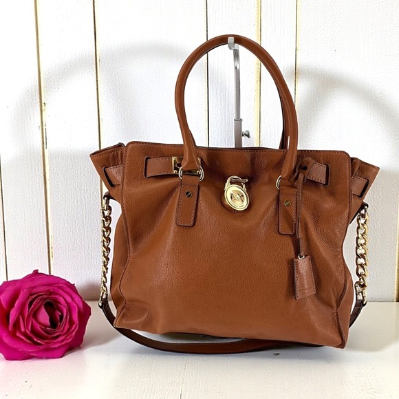 Michael Kors Handbags - Michael Kors Hamilton Satchel Purse Cognac Leather Gold Hardware Top Handle bag